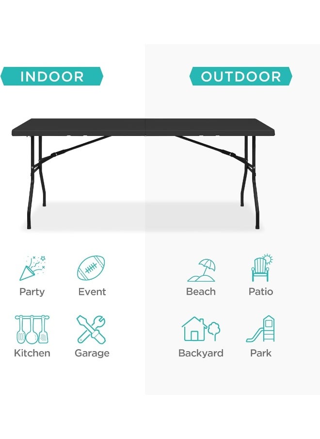 MOMENT [180×75×75Cm] Folding Lightweight Trestle Outdoor Camping Table, Heavy Duty Plastic Outdoor Folding Picnic Table, Folding Trestle Table For Bbq Party, Folds In Half With Carry Handle  - Image 4