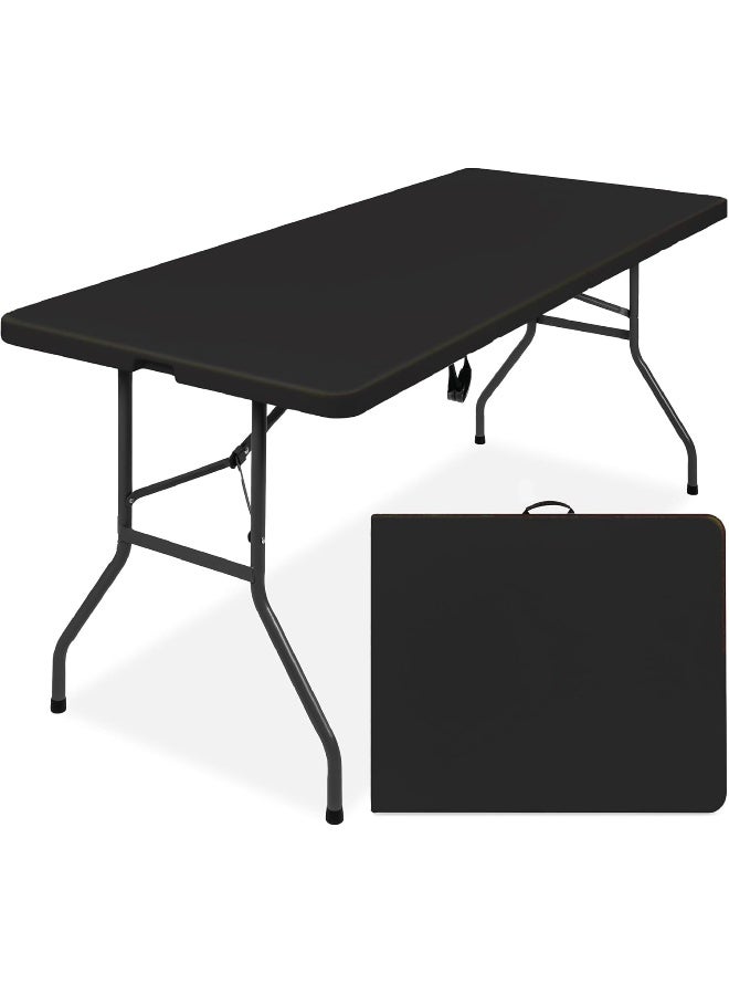 MOMENT Foldable Lightweight Trestle Outdoor Camping Tables, Heavy Duty Plastic Outdoor Folding Picnic Table, Folding Trestle Table For BBQ Party, Folds in Half with Carry Handle, (Black)