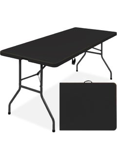 MOMENT [180×75×75Cm] Folding Lightweight Trestle Outdoor Camping Table, Heavy Duty Plastic Outdoor Folding Picnic Table, Folding Trestle Table For Bbq Party, Folds In Half With Carry Handle  - Image 1