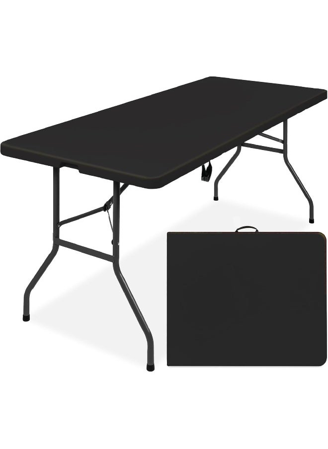 MOMENT [180×75×75Cm] Folding Lightweight Trestle Outdoor Camping Table, Heavy Duty Plastic Outdoor Folding Picnic Table, Folding Trestle Table For Bbq Party, Folds In Half With Carry Handle  - Image 1