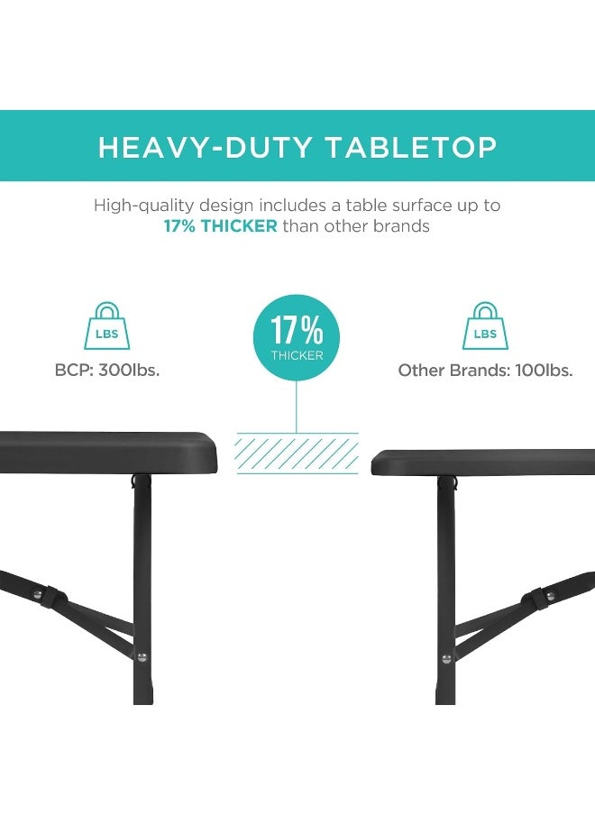 MOMENT [180×75×75Cm] Folding Lightweight Trestle Outdoor Camping Table, Heavy Duty Plastic Outdoor Folding Picnic Table, Folding Trestle Table For Bbq Party, Folds In Half With Carry Handle  - Image 3