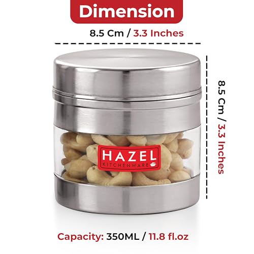 HAZEL Stainless Steel Masala Container | 350 ml Transparent Masala Boxes for Kitchen | See Through Small Container for Spices | Color Box with Matt Finish, Set of 6 - Image 4