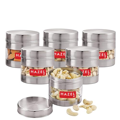 HAZEL Stainless Steel Masala Container | 350 ml Transparent Masala Boxes for Kitchen | See Through Small Container for Spices | Color Box with Matt Finish, Set of 6 - Image 5