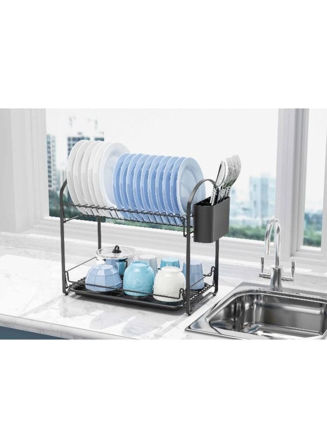 Feelings - FEELINGS Dish Rack Easy 2 Layer Utensil Holder | Crockery Organizer | Cutlery Organizer - L48×W25×H38cm - Image 1
