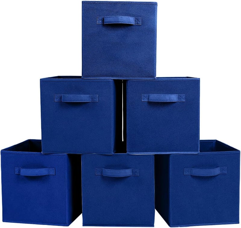 PowerKing Storage Box, 6 Foldable Storage Cubes Storage Box Organiser Made of Fabric – Dark Blue - Image 1