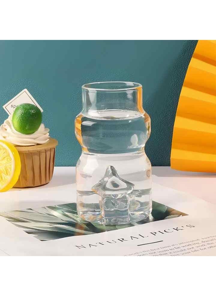 BLISS START BLISS START Glass Tea Coffee Sipper Tumbler with Glass Straw 450ml Glass Fruit Juice Milk Soda Water Drinking Glass Mug with Straw Cup Pack of 1  - Image 1