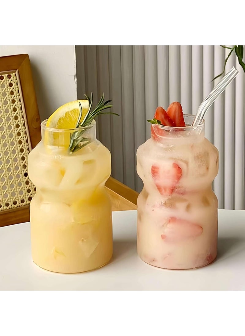 BLISS START BLISS START Glass Tea Coffee Sipper Tumbler with Glass Straw 450ml Glass Fruit Juice Milk Soda Water Drinking Glass Mug with Straw Cup Pack of 1  - Image 4