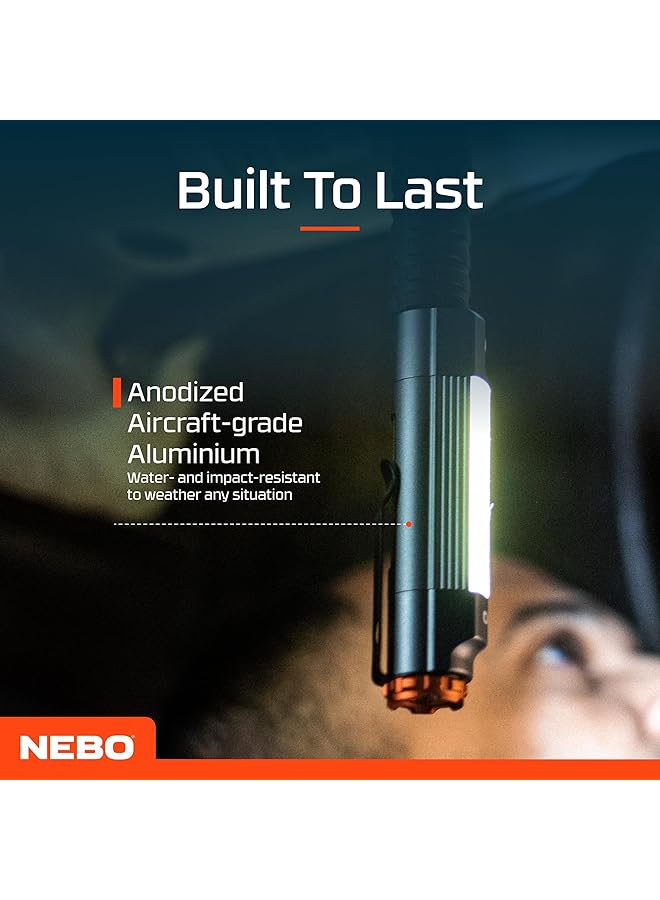 NEBO Big Larry 3 Work Light 600 Lumen Flashlight with COB Work Light Pocket Clip Magnetic Base for Hands Free Lighting Portable COB LED Dimmable Flashlight Hazard Light Red - Image 4