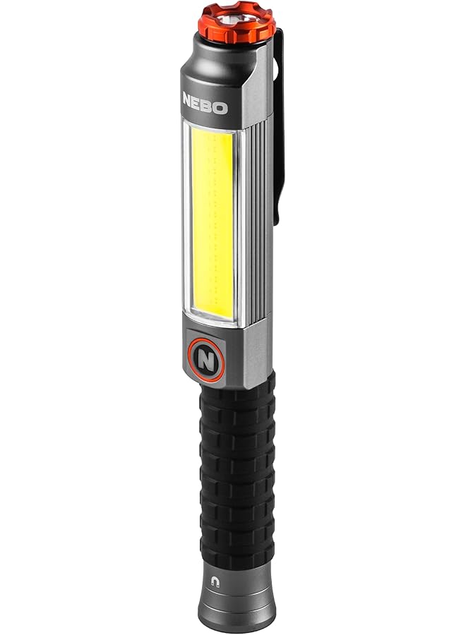 NEBO Big Larry 3 Work Light 600 Lumen Flashlight with COB Work Light Pocket Clip Magnetic Base for Hands Free Lighting Portable COB LED Dimmable Flashlight Hazard Light Red - Image 1
