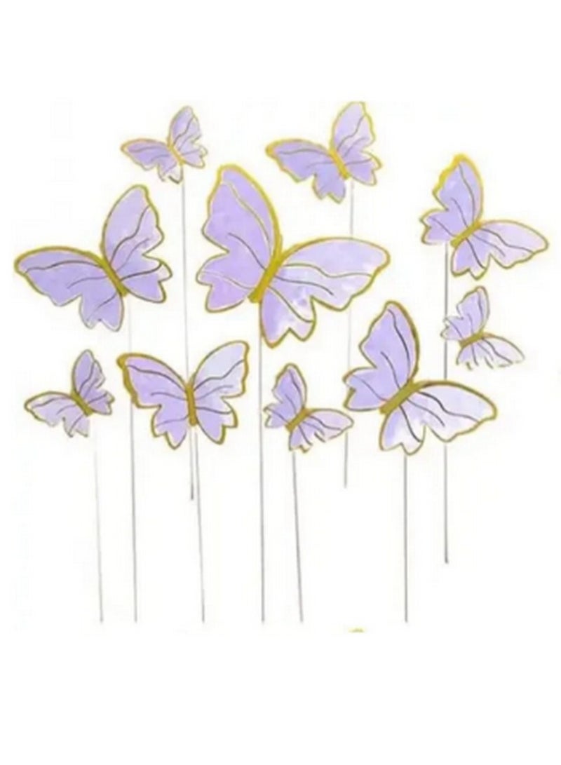 10-Piece Purple Butterfly Picks – Floating Gold-Edged Ornaments for Cakes, Florals & Crafts 