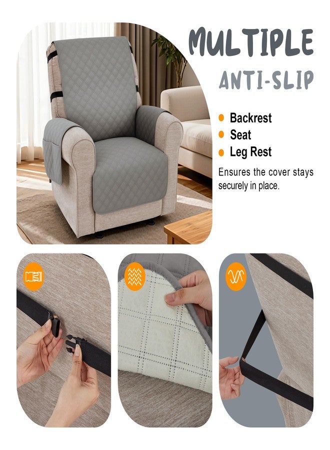 MCombo Waterproof Recliner Chair Cover, Non Slip Recliner Cover with Pockets, Furniture Protector Washable Recliner Slipcovers for Pets, Kids (Light Grey, 1 Seat) - Image 5