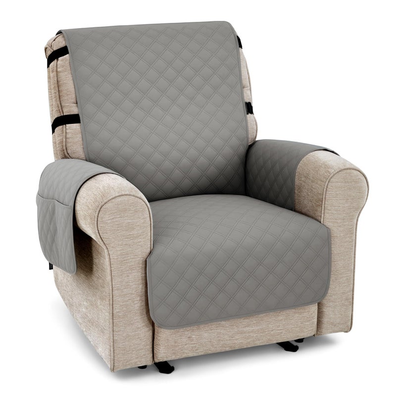 MCombo Waterproof Recliner Chair Cover, Non Slip Recliner Cover with Pockets, Furniture Protector Washable Recliner Slipcovers for Pets, Kids (Light Grey, 1 Seat) - Image 1
