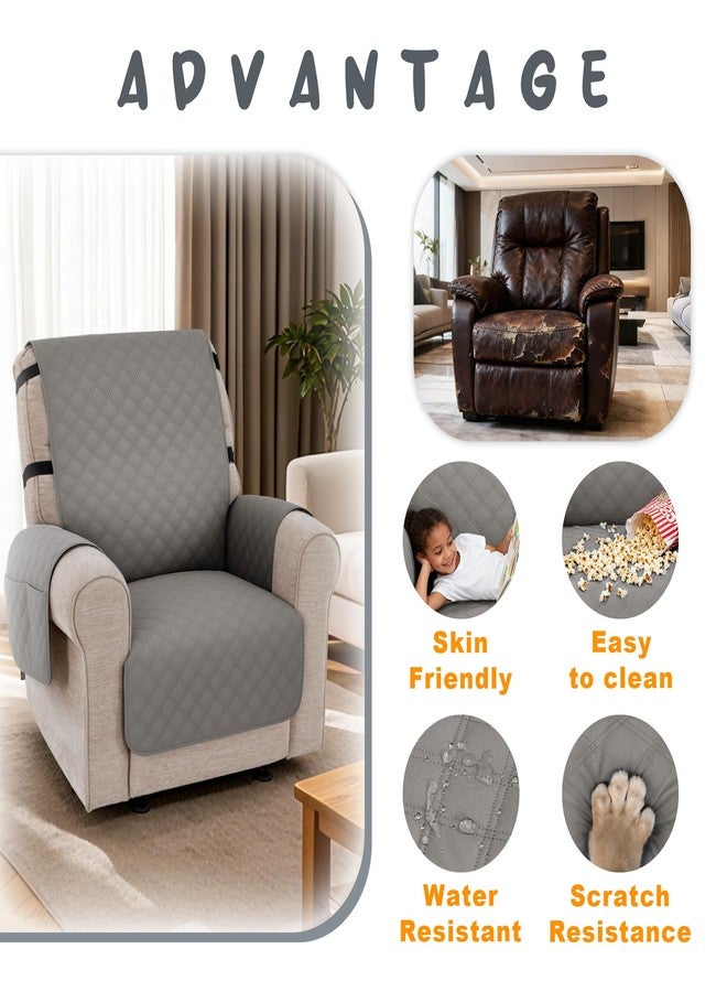 MCombo Waterproof Recliner Chair Cover, Non Slip Recliner Cover with Pockets, Furniture Protector Washable Recliner Slipcovers for Pets, Kids (Light Grey, 1 Seat) - Image 4