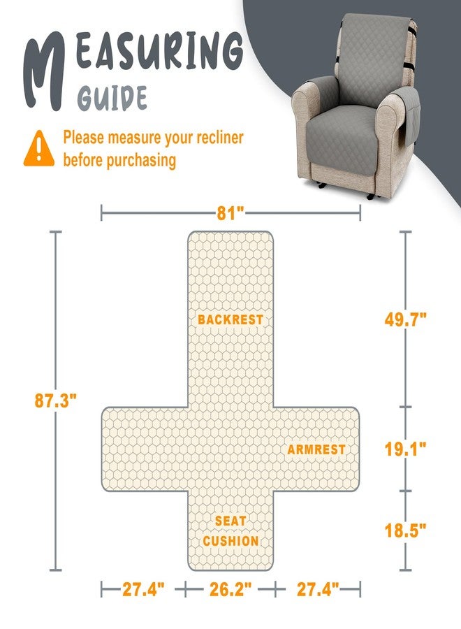 MCombo Waterproof Recliner Chair Cover, Non Slip Recliner Cover with Pockets, Furniture Protector Washable Recliner Slipcovers for Pets, Kids (Light Grey, 1 Seat) - Image 2