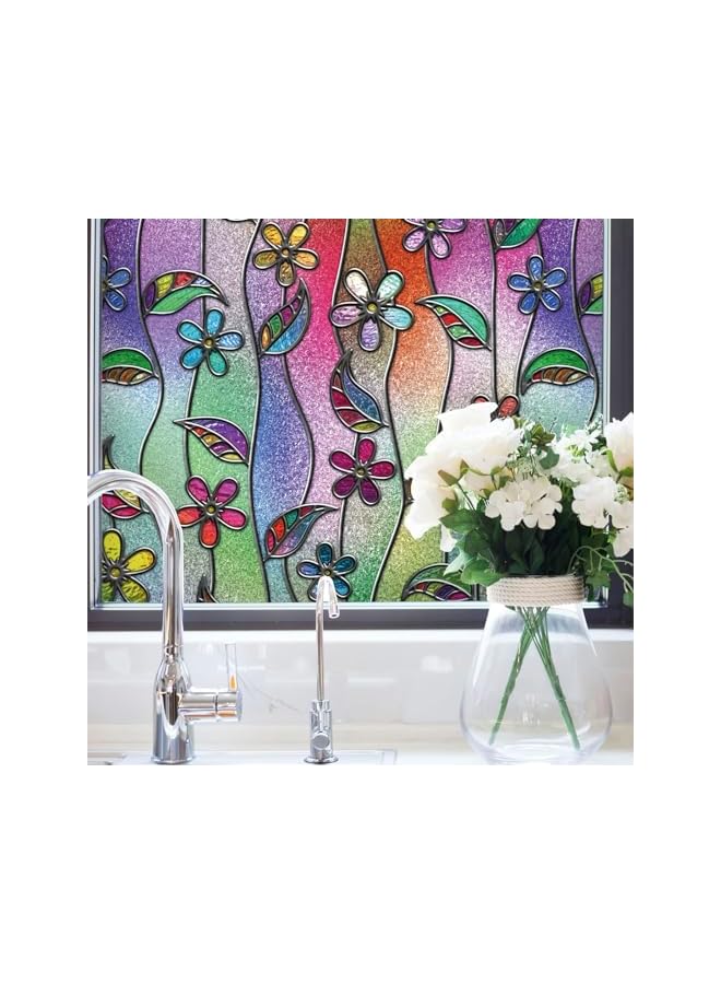 The Bros 3D Privacy Vinyl Frosted Window Film - No-Glue Stained Glass Film with Removable Floral Pattern, Static Cling for Room Decor, Bathroom, Kids Room, Bedroom, Door - 44.5 X 100 CM - Image 2