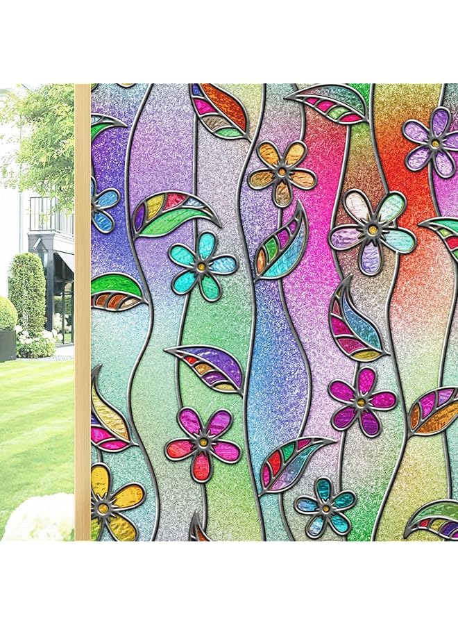 The Bros 3D Privacy Vinyl Frosted Window Film - No-Glue Stained Glass Film with Removable Floral Pattern, Static Cling for Room Decor, Bathroom, Kids Room, Bedroom, Door - 44.5 X 100 CM - Image 1