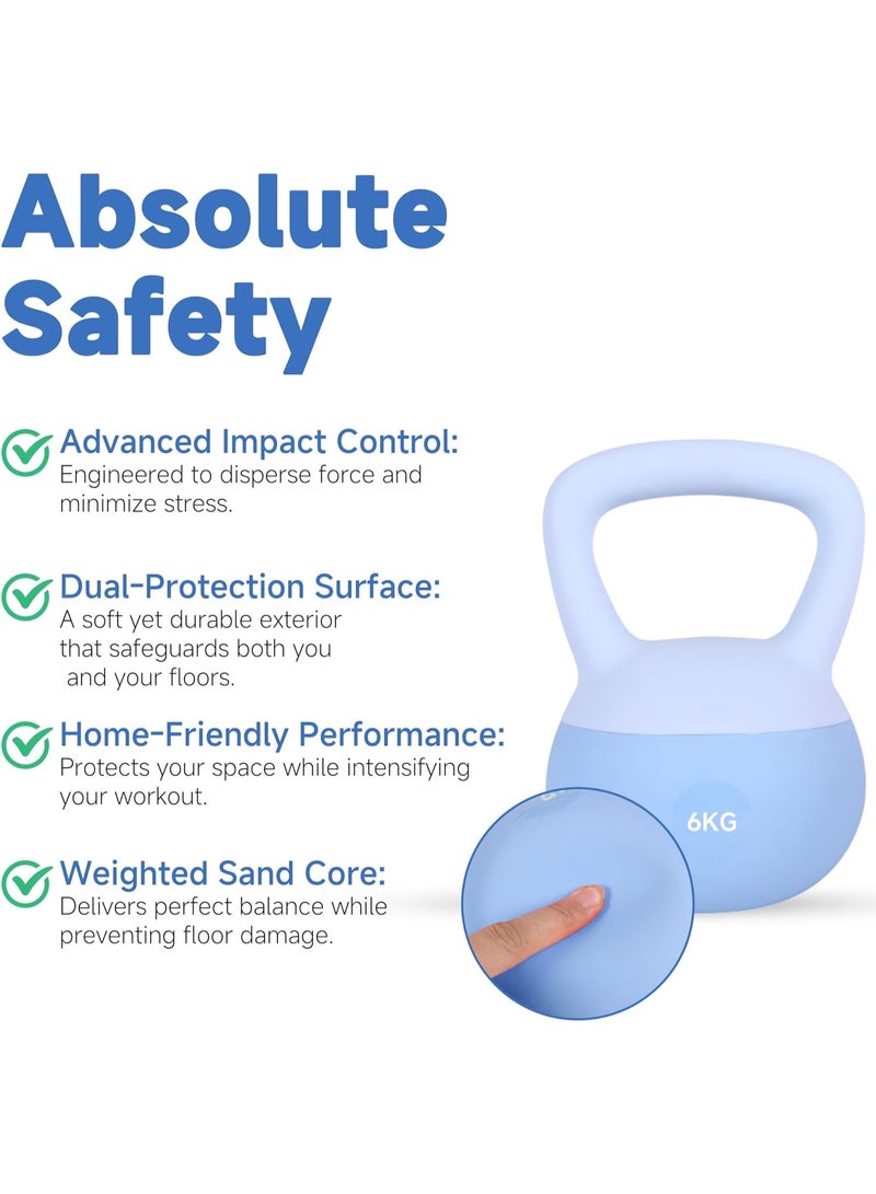 كيتل بيل سيليكون 6 كيلوجرام مطلية بالنيوبرين،متعدد الألوان ، مقبض مضلع مريح، حشوة رمل حديدي صامتة، لتمارين القوة والكارديو - تصميم آمن للأرضيات والمنزل - Image 5