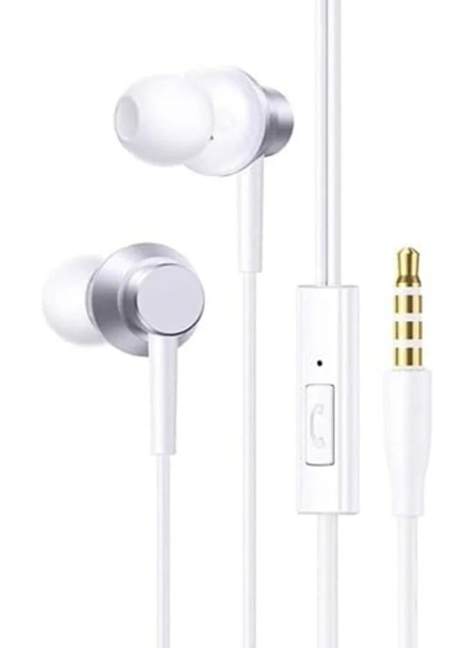 اتش اس HS Brand HS114 In-Ear Wired Earphones with Bud With Mic (White) – Stereo Sound, Noise Reduction, 3.5mm Jack, Comfortable Fit for Smartphones, Tablets & Laptops - Image 1
