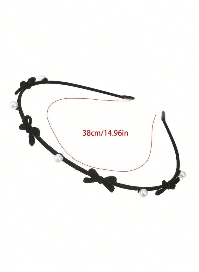 عصابة رأس سوداء نحيفة مزينة باللؤلؤ – طوق شعر أنيق بتصميم بسيط وكلاسيكي - Image 3