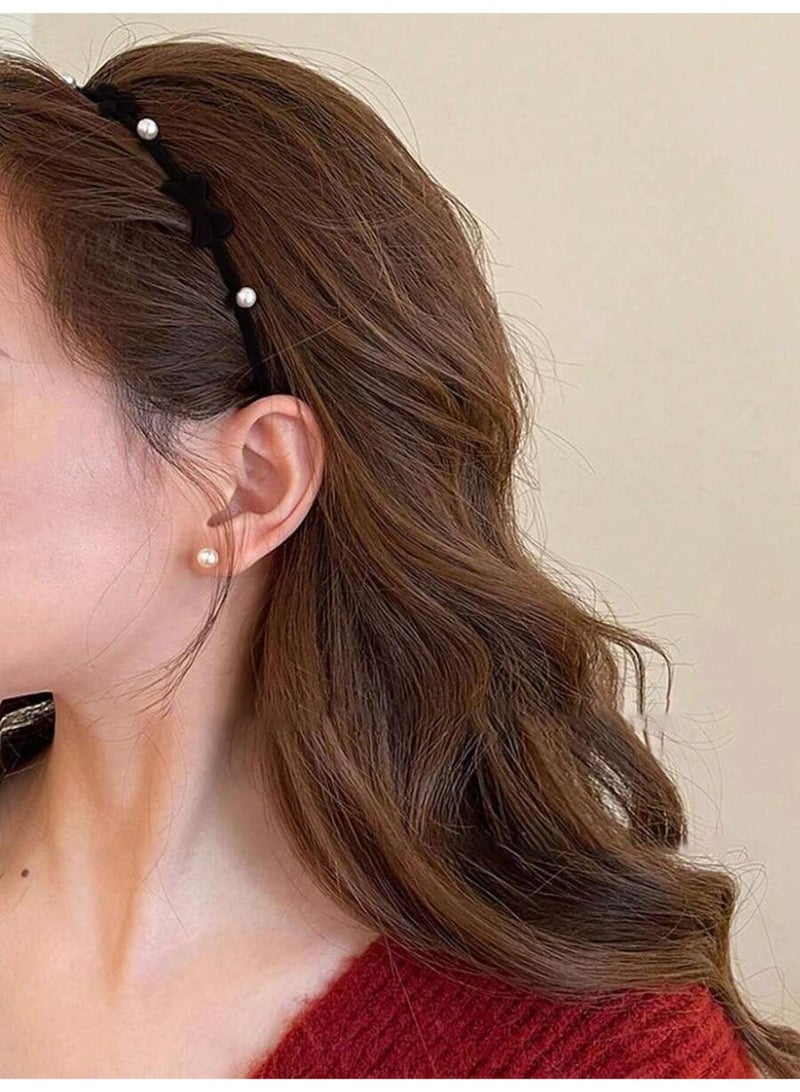 عصابة رأس سوداء نحيفة مزينة باللؤلؤ – طوق شعر أنيق بتصميم بسيط وكلاسيكي - Image 1