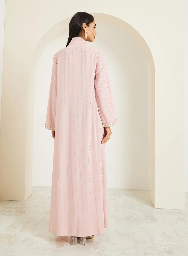 Amirah  Women Foil Print Jalabiya with Lace Sleeve for Women | Best Price UAE