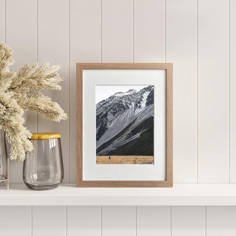 wallwisy 9x12 Wood Frame, Solid Oak 9x12 Picture Frame with Mat to 6x8, Natural Oak 12x9 Frames, Set of 3 - Image 2