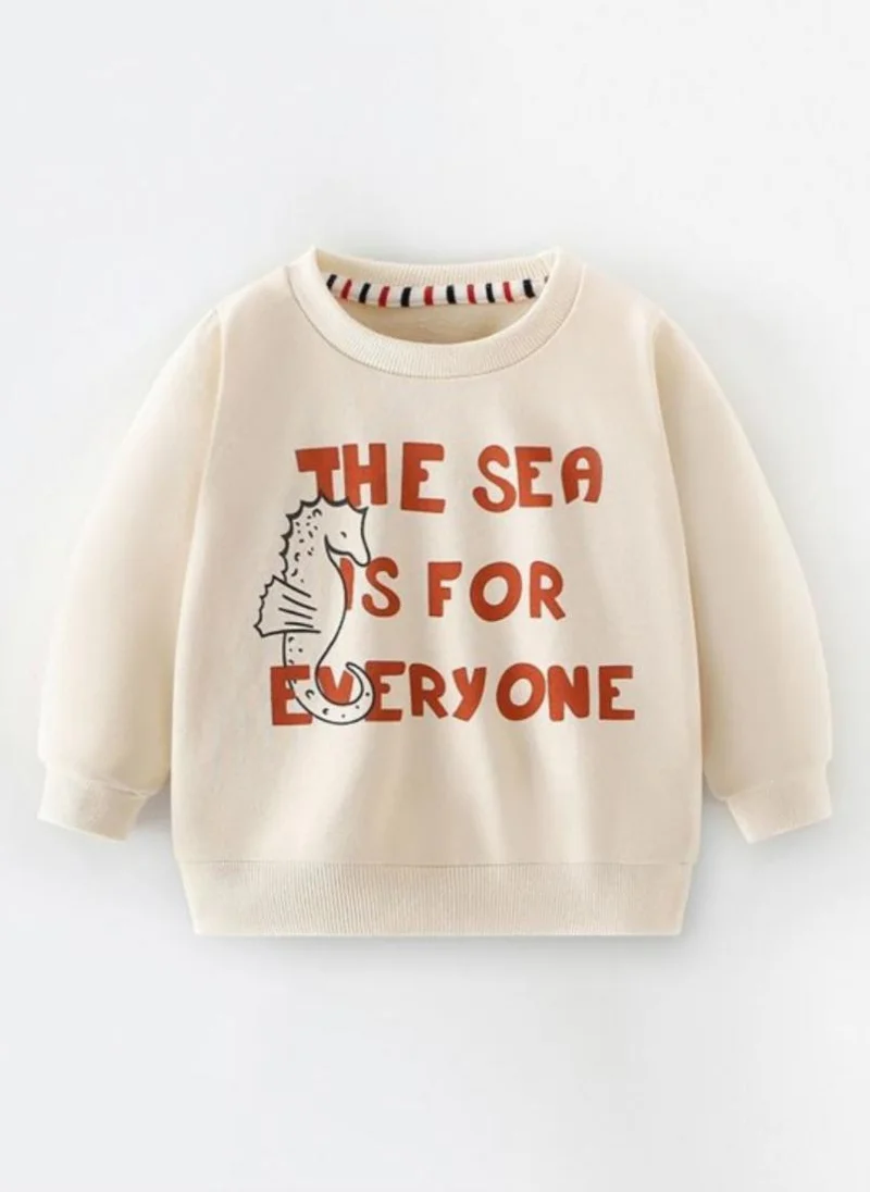 يونيكي Beige Graphic Printed Round Neck T-shirt