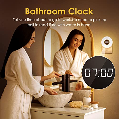 One Fire 【2 PACK】 Bathroom Clock,10 Levels Dimmable+3 Light Colors+Remote Shower Clock+Bathroom Night Light, 90 Lumen Shower Timer+Light Timer, Aora Night Light, Nightlight Plug in Night Lights for Wall Socket - Image 2