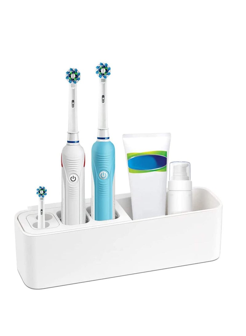 Y&D Toothbrush Holder, Electric Kids Toothpaste Stand Caddy Bathroom Storage Convenient Organizer Plastic Accessories Rack Self Adhesive Wall Mounted Without Drilling (White) - Image 1