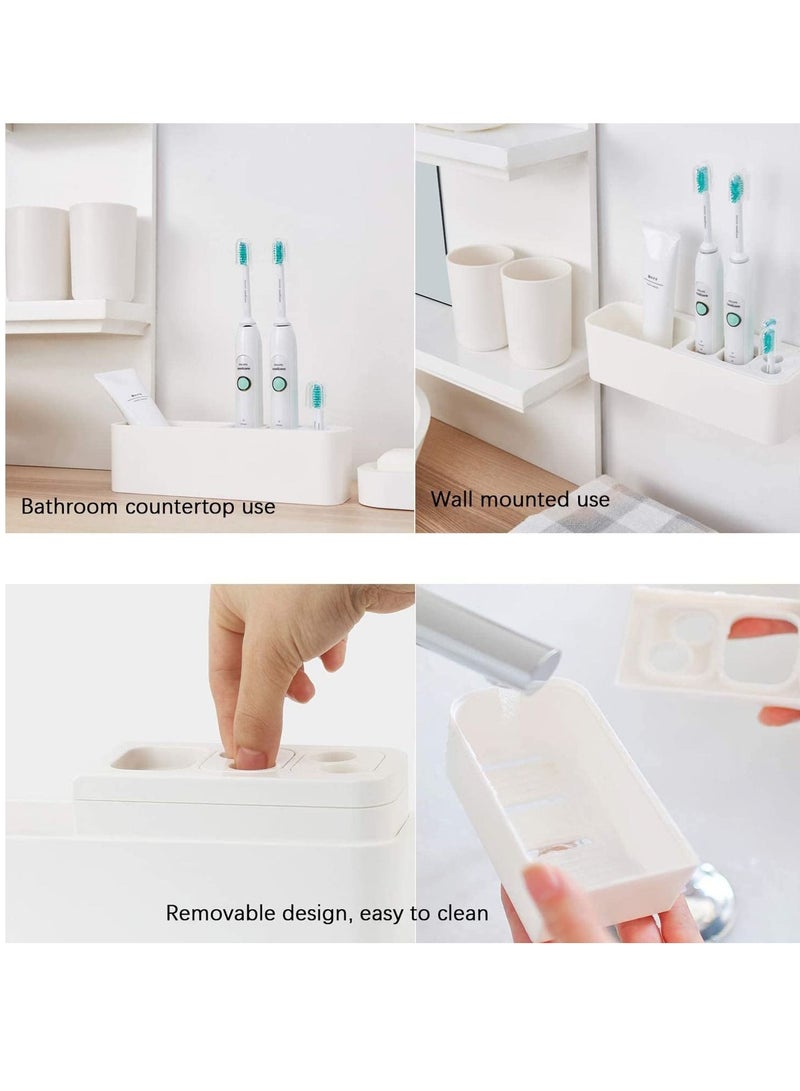 Y&D Toothbrush Holder, Electric Kids Toothpaste Stand Caddy Bathroom Storage Convenient Organizer Plastic Accessories Rack Self Adhesive Wall Mounted Without Drilling (White) - Image 4