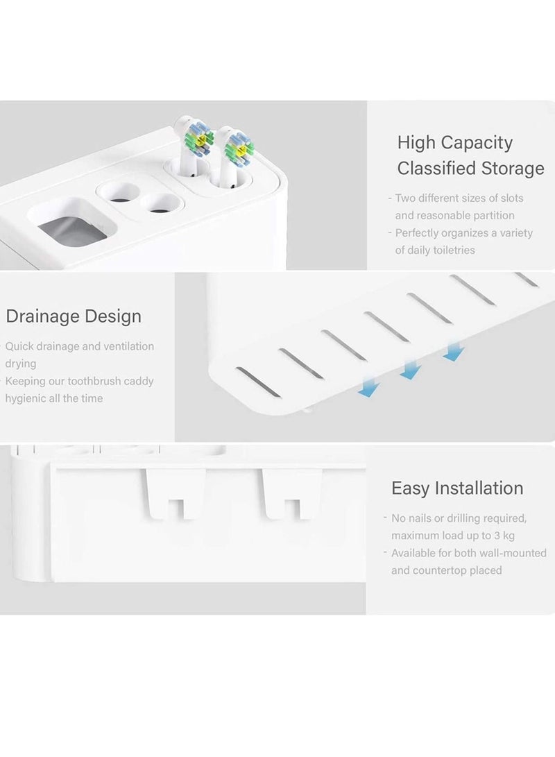 Y&D Toothbrush Holder, Electric Kids Toothpaste Stand Caddy Bathroom Storage Convenient Organizer Plastic Accessories Rack Self Adhesive Wall Mounted Without Drilling (White) - Image 5