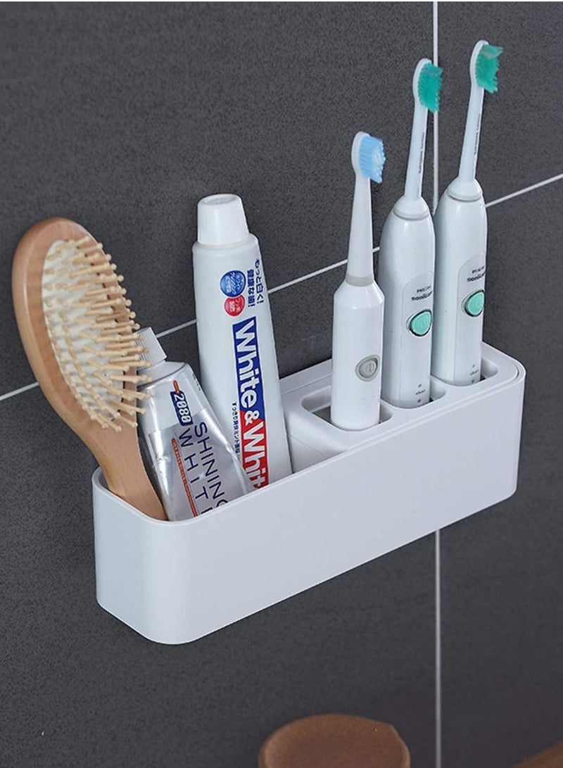 Y&D Toothbrush Holder, Electric Kids Toothpaste Stand Caddy Bathroom Storage Convenient Organizer Plastic Accessories Rack Self Adhesive Wall Mounted Without Drilling (White) - Image 2
