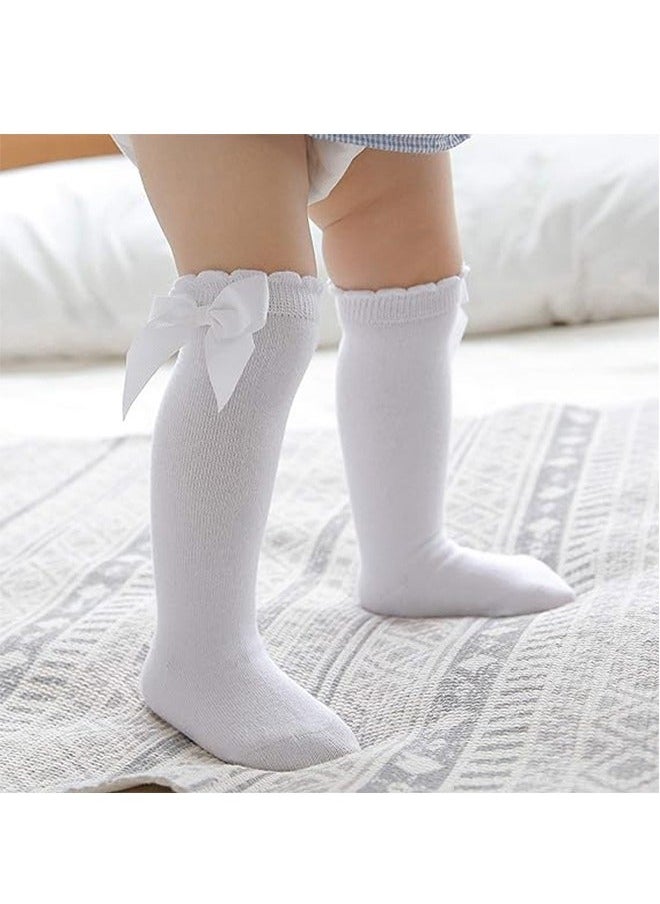 4-Pairs Baby Long Socks, Knee High Socks Bow Cotton Long Stockings for 0-1 Age Baby S - Image 5