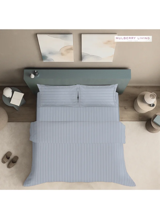 MULBERRY LIVING 100% Cotton -300 TC Elysian Stripes California King(260 x 240 cms) Duvet Cover - Slate Blue