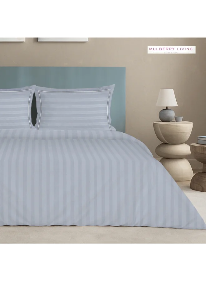 MULBERRY LIVING 100% Cotton -300 TC Elysian Stripes California King(260 x 240 cms) Duvet Cover - Slate Blue