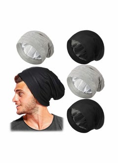 4 Pieces Satin Lined Sleep Cap for Men Women Adjustable Designed Sleeping Hair Satin Hair Bonnet Silk Satin Sleep Cap Cover Night Sleeping Beanie Gifts for Boyfriend Husband Dad
