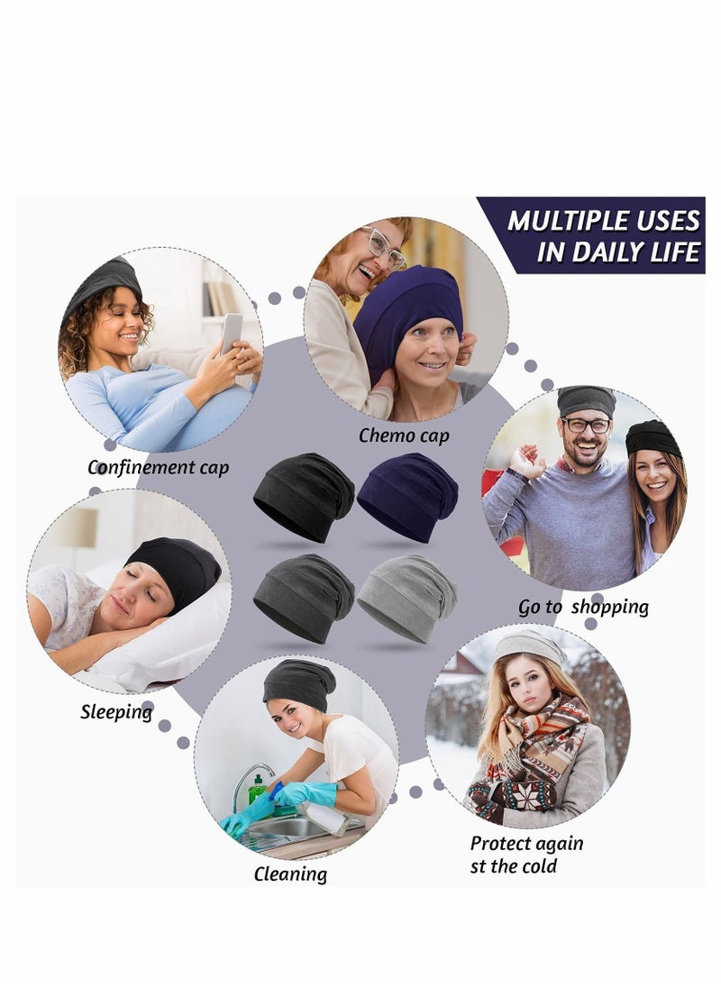 Generic - 4 Pieces Satin Lined Sleep Cap for Men Women Adjustable Designed Sleeping Hair Satin Hair Bonnet Silk Satin Sleep Cap Cover Night Sleeping Beanie Gifts for Boyfriend Husband Dad - Image 1