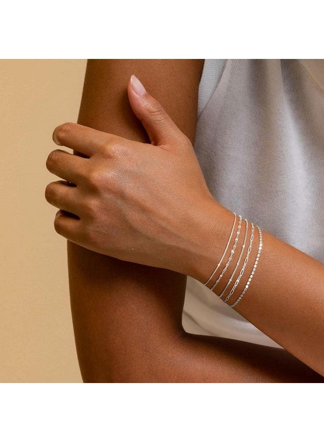 MBW Silver Bracelets For Women Trendy, Sterling Silver Dainty Bracelets For Women 14K Silver Chain Bracelet Stack Waterproof Jewelry Minimalist Simple Small Thin Bracelet Set For Women Teen Gift - Image 4