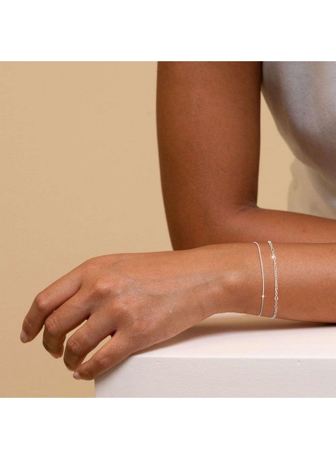 MBW Silver Bracelets For Women Trendy, Sterling Silver Dainty Bracelets For Women 14K Silver Chain Bracelet Stack Waterproof Jewelry Minimalist Simple Small Thin Bracelet Set For Women Teen Gift - Image 3