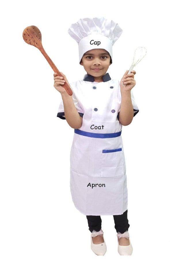 Fancy Design Hub Unisex White Chef Coat+Cap+Apron, for Kids, Boys, Girls [ School Prpgrams, Prentend Plays, Role Plays, Stage Shows] (3-4 Years, Chef Coat+ Cap+ Apron) - Image 1