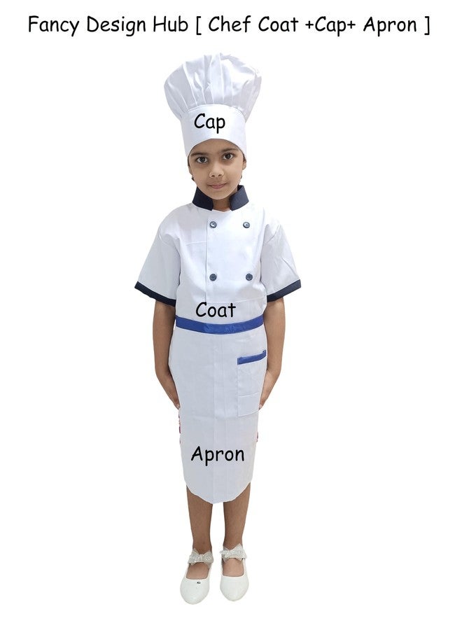 Fancy Design Hub Unisex White Chef Coat+Cap+Apron, for Kids, Boys, Girls [ School Prpgrams, Prentend Plays, Role Plays, Stage Shows] (3-4 Years, Chef Coat+ Cap+ Apron) - Image 2