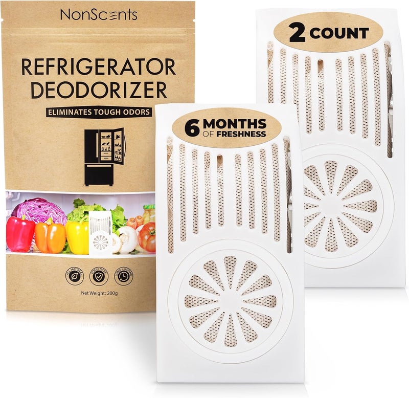 NonScents Refrigerator Deodorizer – Odor Eliminator for Fridge & Freezer – Outshines Baking Soda & Deodorizer with Activated Charcoal – Unscented & Long-Lasting, Freshen Refrigerator (2-Count) - Image 1