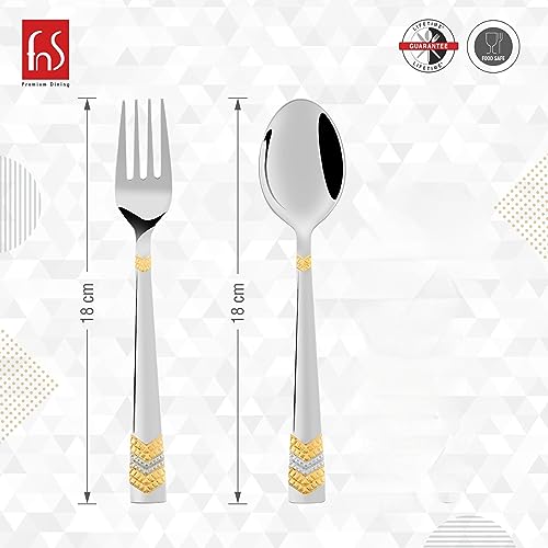 FnS RAGA 24 Karat Gold Plated 12 Pcs Cutlery Set (6 Pc Dinner Spoons, 6 Pc Dinner Fork) - Image 4