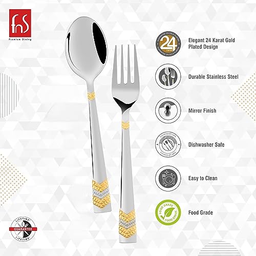 FnS RAGA 24 Karat Gold Plated 12 Pcs Cutlery Set (6 Pc Dinner Spoons, 6 Pc Dinner Fork) - Image 5