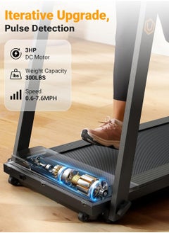 ETG Household Silent Foldable Treadmill 1-12km/h Speed Adjustment, Full Touch Screen, with Remote Control, 120KG Load Capacity,220v/50-60hz  - Image 5