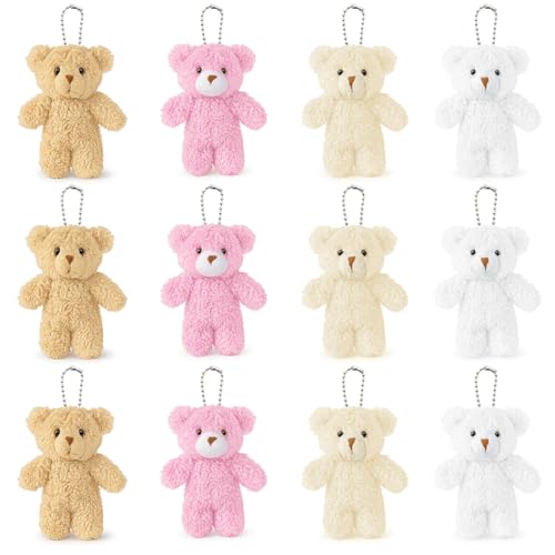 Sealive 12 Pcs Mini Plush Bears 47 Small Stuffed Animals for DIY Valentines Day Bouquets Baby Shower Favors Gender Reveal Tiny Bear Ornaments for Backpack Keychains Christmas Stockings - Image 1