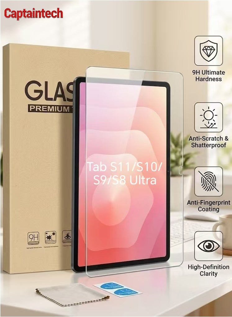 Captaintech 9H Tempered Glass Screen Protector for Samsung Galaxy Tab S11 Ultra / S10 Ultra / S9 Ultra / S8 Ultra (14.6 Inch) - Anti-Scratch High Definition Protective Film with Easy Install Kit 【1 Pack】 - Image 1