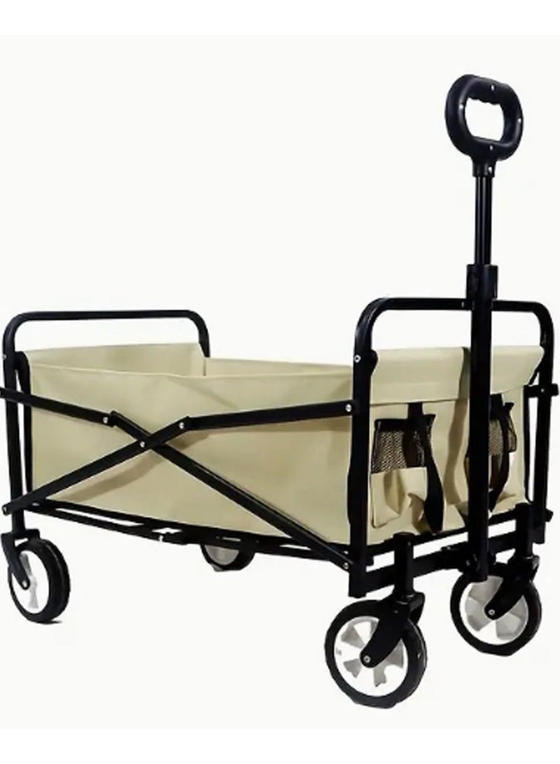 Folding Utility Wagon Cart Outdoor Trolley with Big Wheels and Adjustable Handle