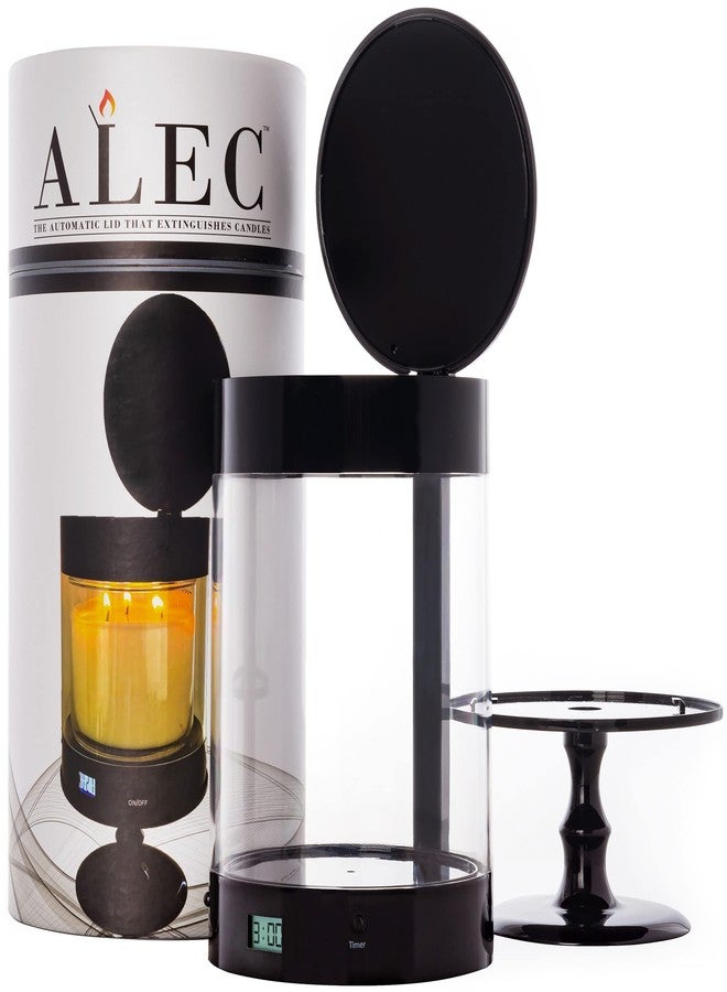 alec حامل شموع أوتوماتيكي شفاف من ALEC (طراز بلاستيكي قديم) مع غطاء مؤقت قابل لإعادة الشحن وحامل | حوامل شموع كبيرة سوداء اللون للأعمدة والشموع النذرية لتزيين طاولة المنزل - Image 1