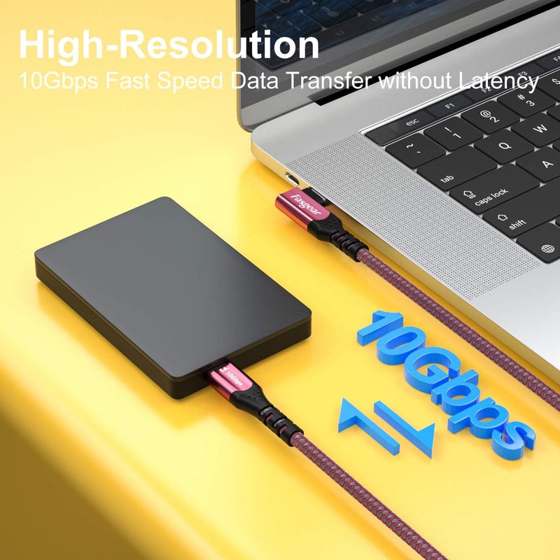Fasgear USB C to USB C Cable, 100W Power Delivery 90 Degree Type C 3.1 Gen 2 Fast Charge Cord with E-Marker Chip Compatible for Macbook,Pixelbook,Galaxy S20,SSD (3ft(1m), Red) - Image 2